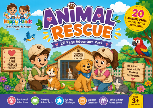 Animal Rescue Adventure Pack front cover featuring giant A3 colouring activities for children aged 3+