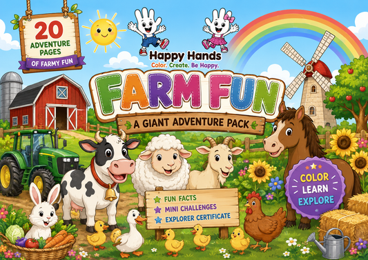 Farm Fun Adventure Pack front cover featuring giant A3 colouring activities for children aged 3+