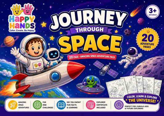 Journey Through Space Adventure Pack front cover featuring giant A3 colouring activities for children aged 3+