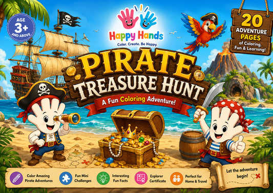 Pirate Treasure Hunt Adventure Pack front cover featuring giant A3 colouring activities for children aged 3+